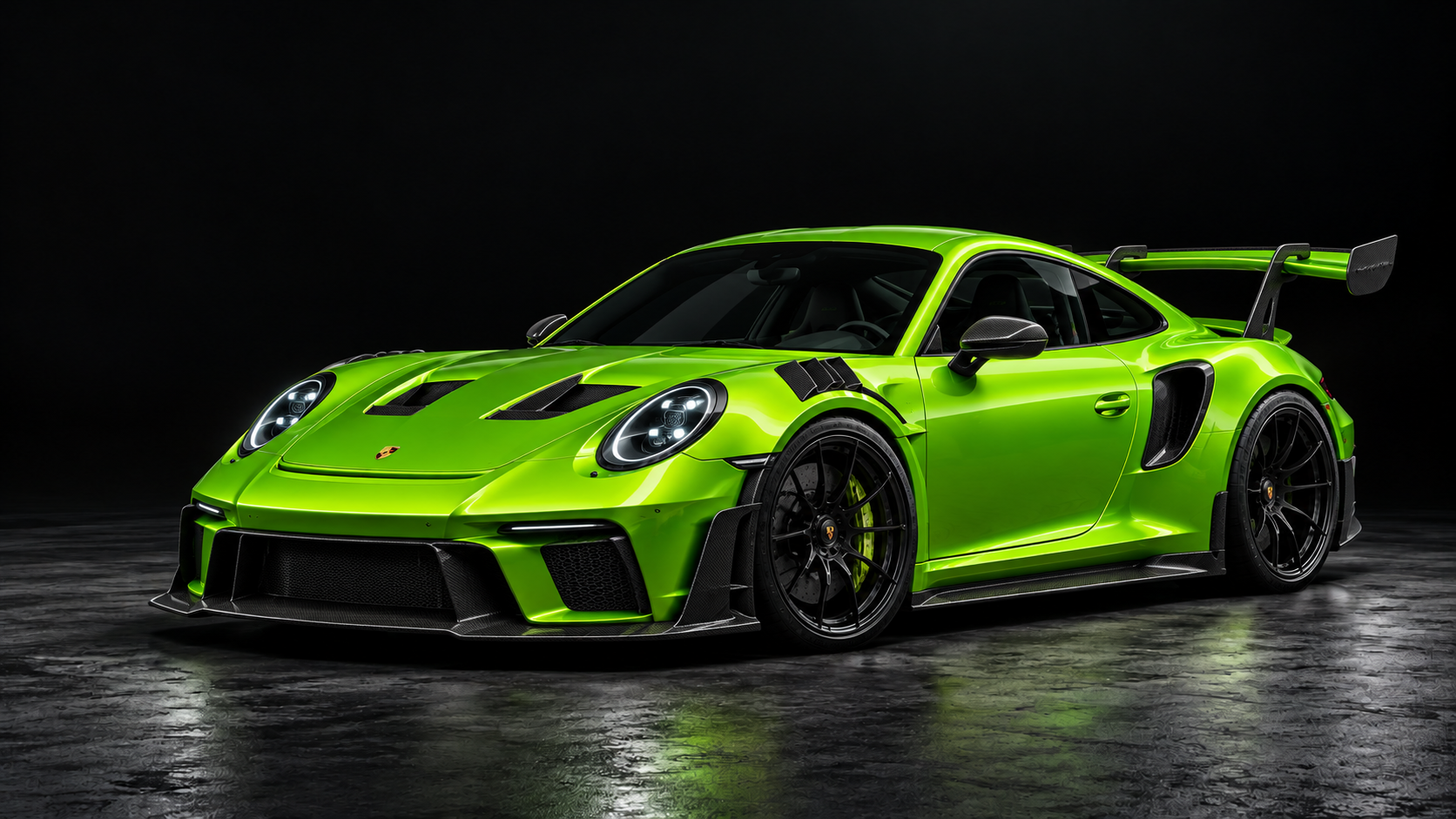 Porsche verde con detalles negros, imagen conceptual de Nitro Garage 507